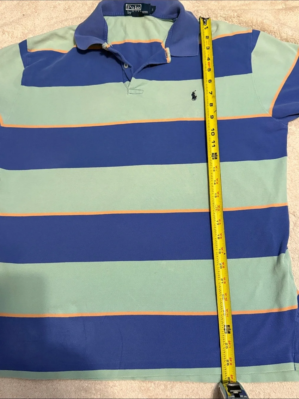 Polo by Ralph Lauren Blue & Mint Striped Polo with Orange Trim